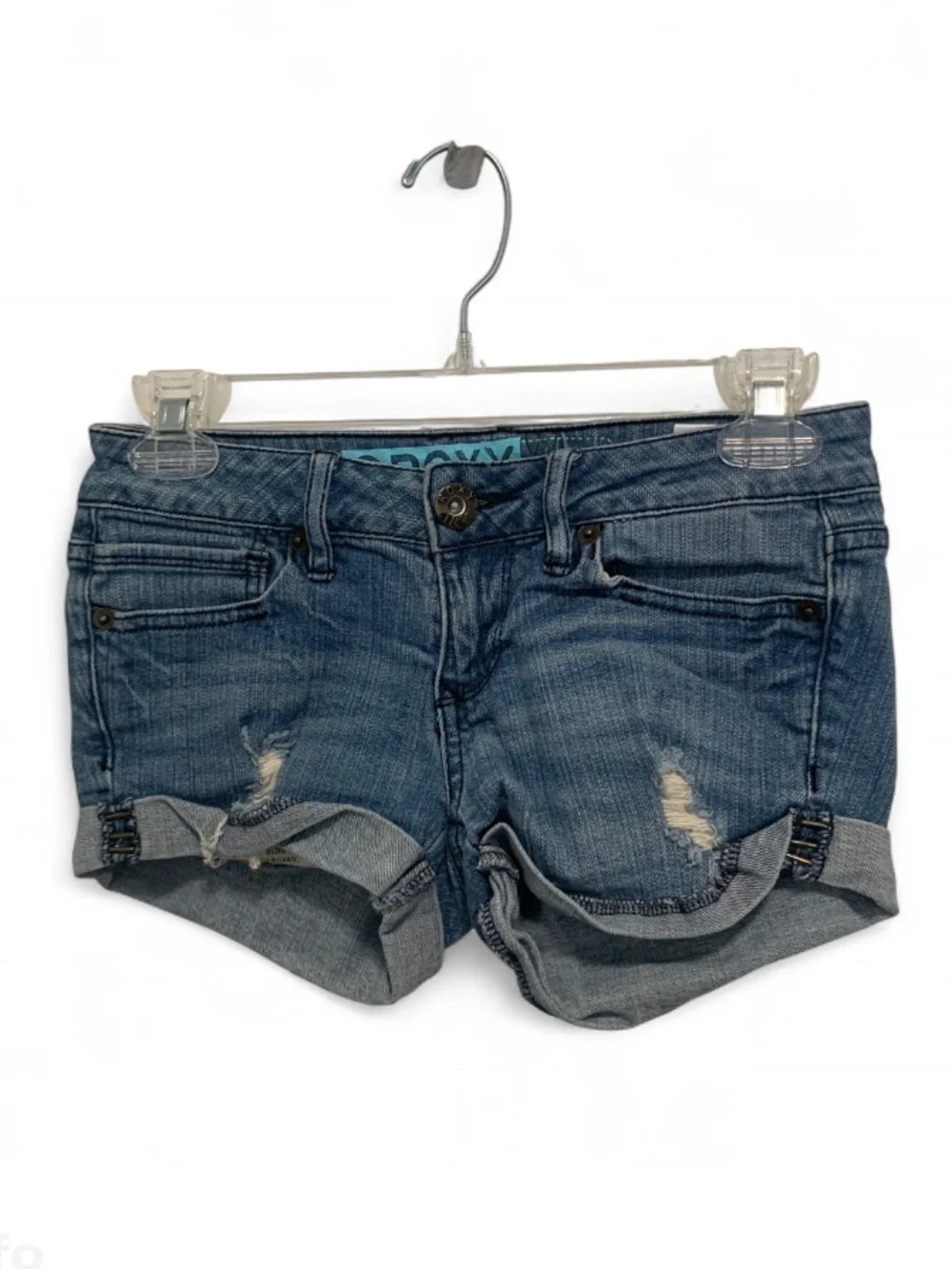 Y2K Roxy Low Rise Cuffed Distressed Blue Denim Shorts